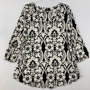 JM Collection size XL Black Cream Stretch Knit 3/4 Sleeve Pullover Blouse Office